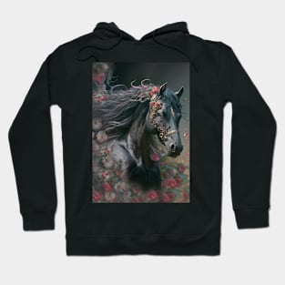 Black Horse in Flowers Card Hoodie